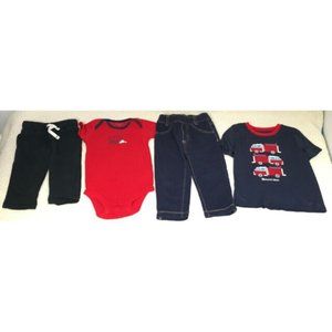 Lot of 4 Baby Boys Toddlers Carter's Fire Chief Truck One-piece Shirt Pant
